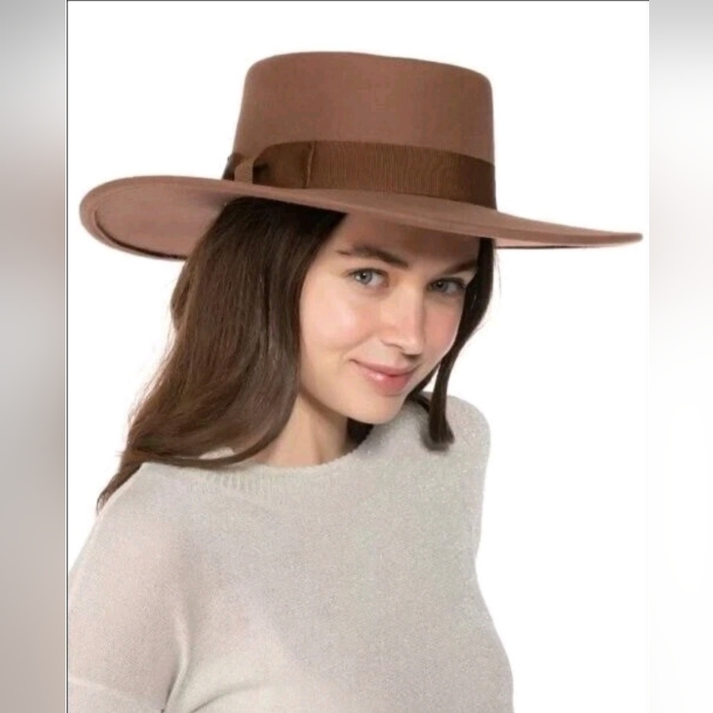 Nine West Women's Wool Felt Telescope Floppy Hat One Size Pecan Brown New NWOT